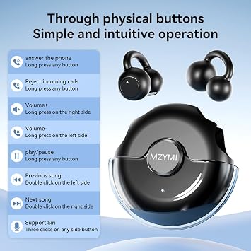 Open Ear Earbuds, Bluetooth5.4 Clip On Headphones for Sports (Black)