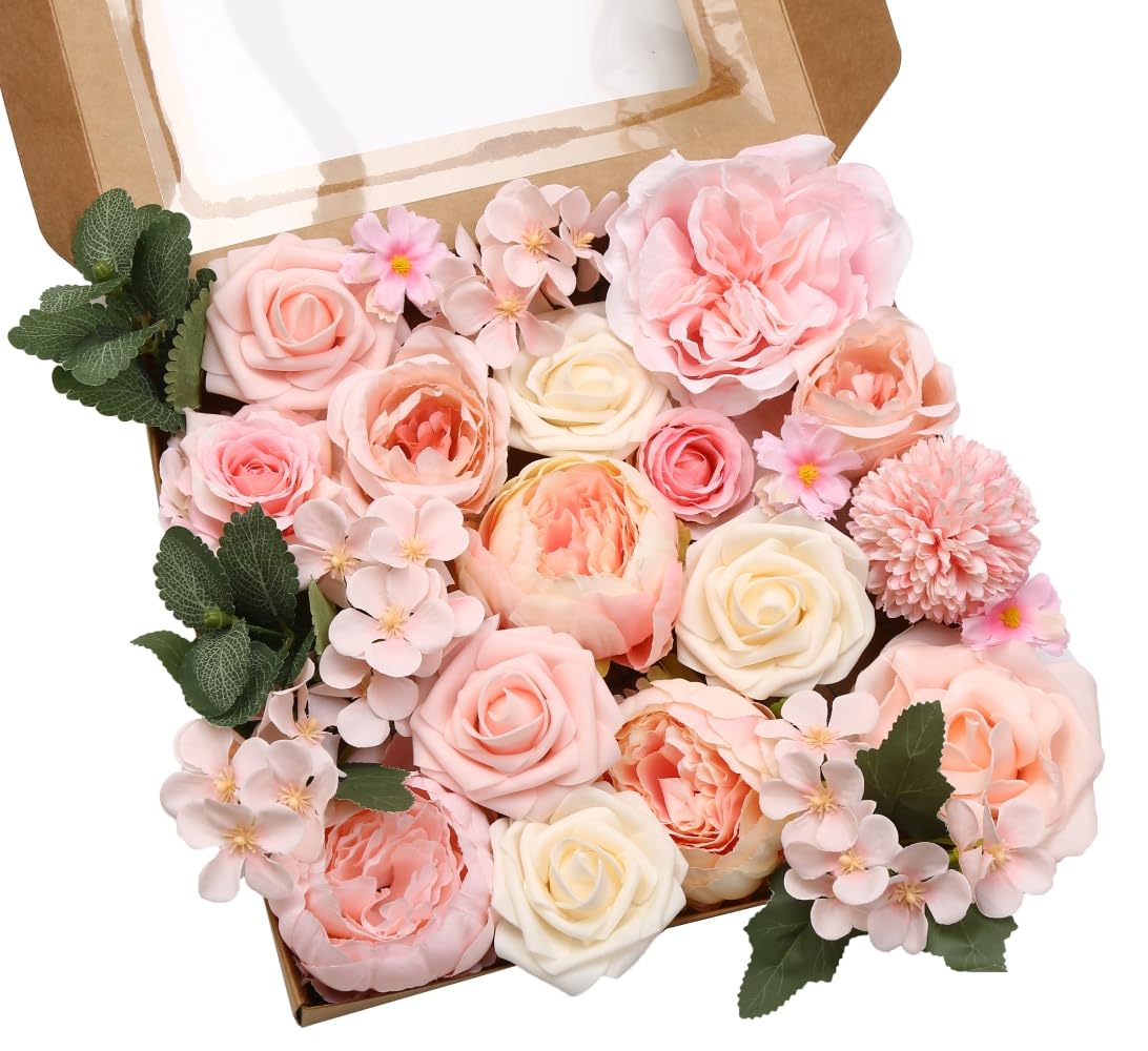 LITOYNAN Artificial Flower Pink Peony Rose Silk Set