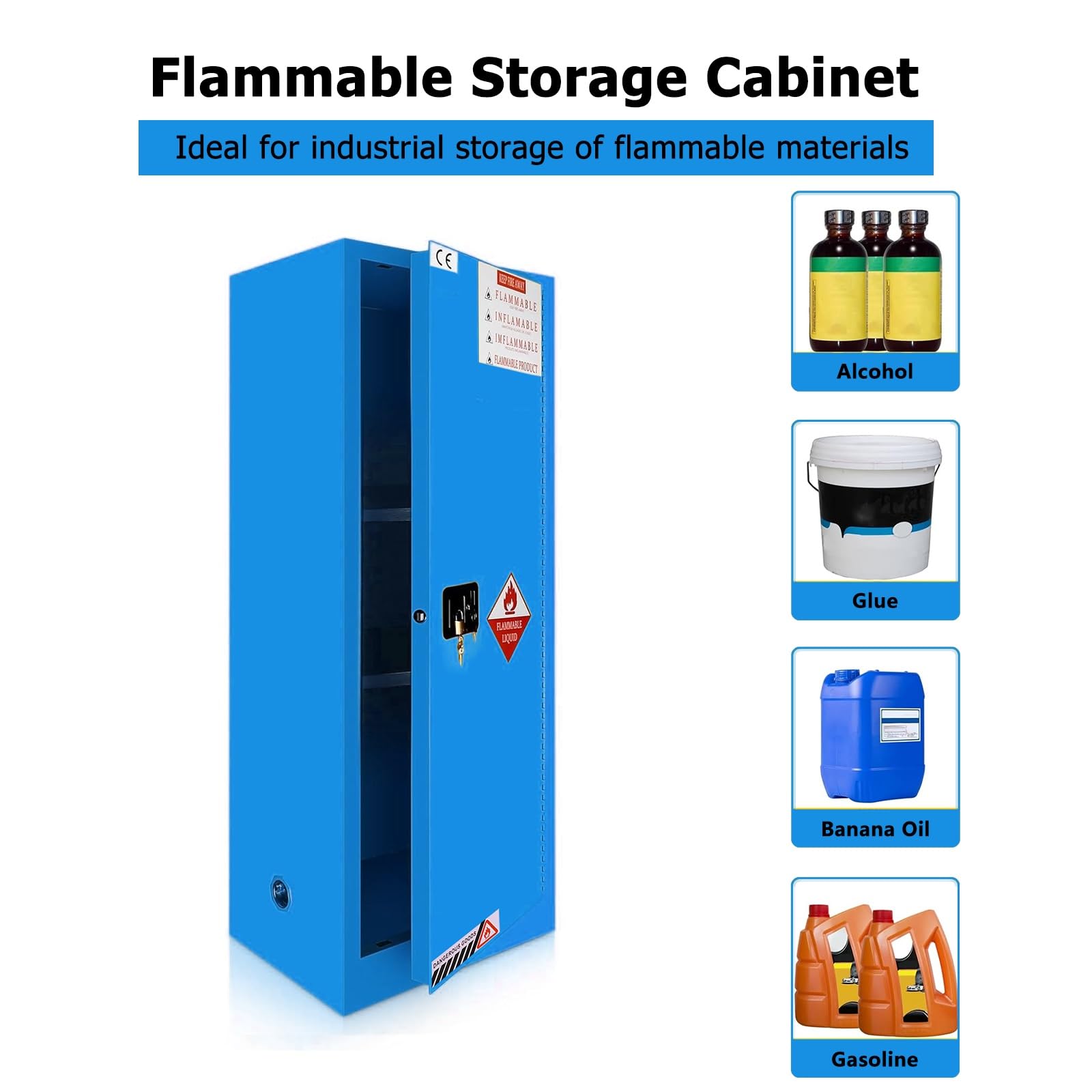 Armadio for la conservazione di sostanze chimiche con ripiani regolabili da 22 galloni, armadio infiammabile 65" H x 43" W x 18" D, for uso commerciale e industriale(Blue)