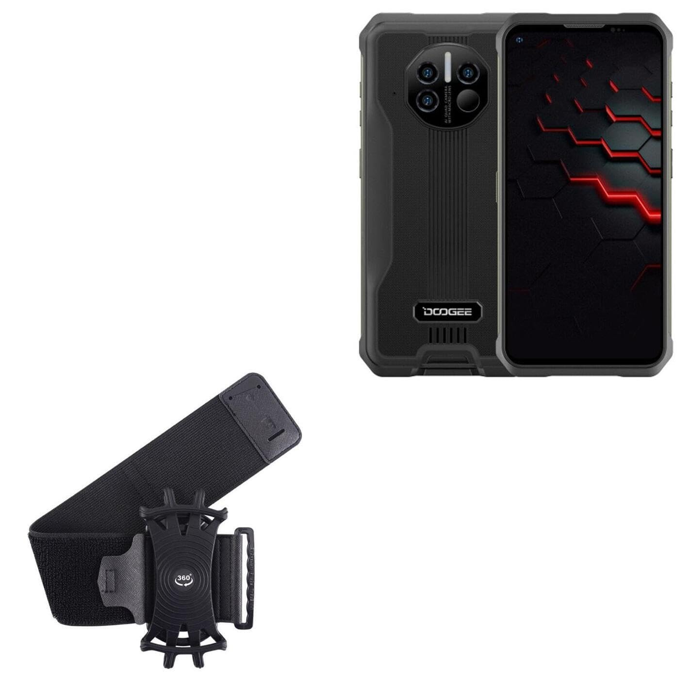 BoxWave Holster Compatible with Doogee V11 - ActiveStretch Sport Armband, Adjustable Armband for Workout and Running - Jet Black