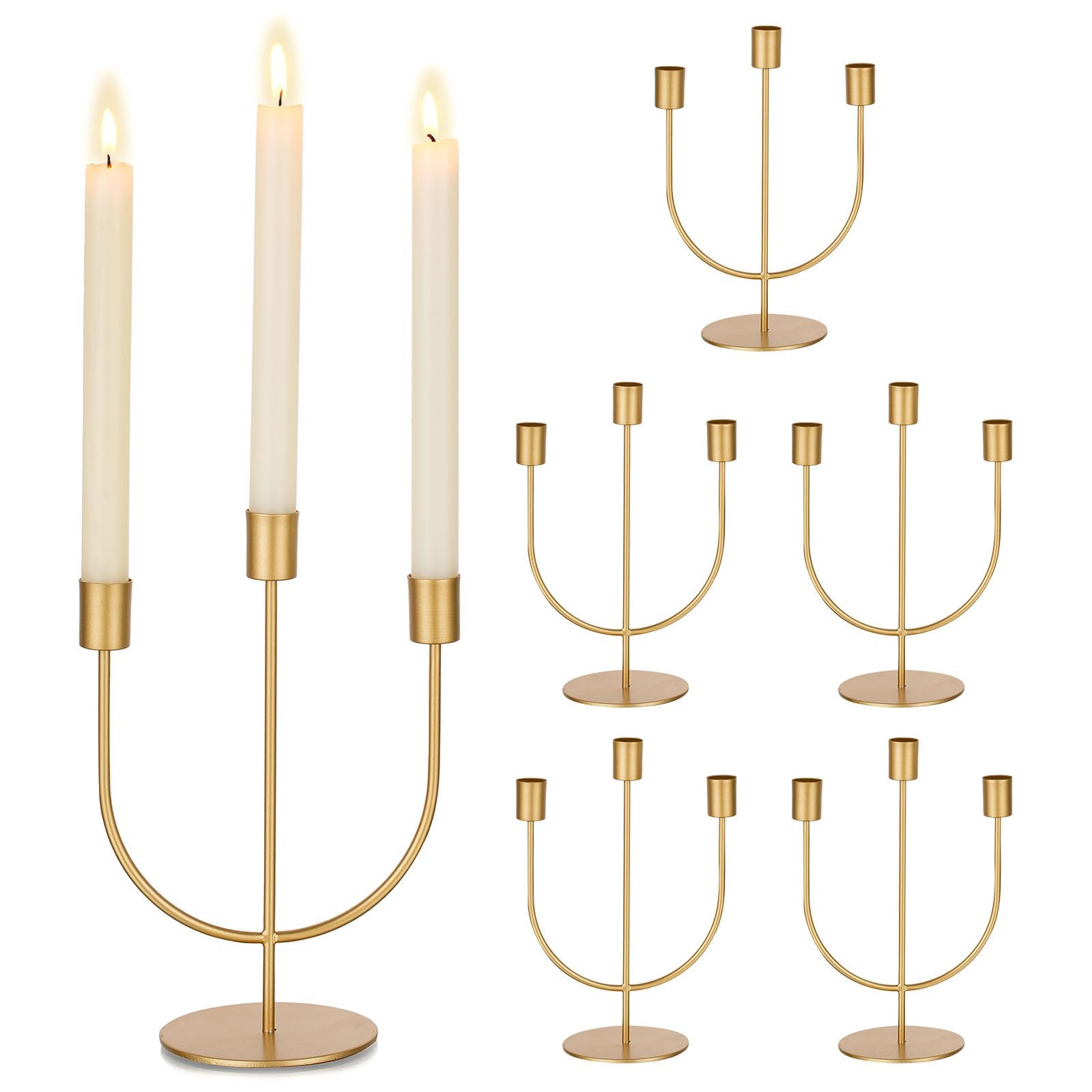 Sziqiqi Gold Candlestick Candle Holder Centerpieces - Candlesticks Centerpiece for Wedding Table 6 Pieces Candle Holders Minimalist Taper Candleholder Bulk for Christmas Decorations