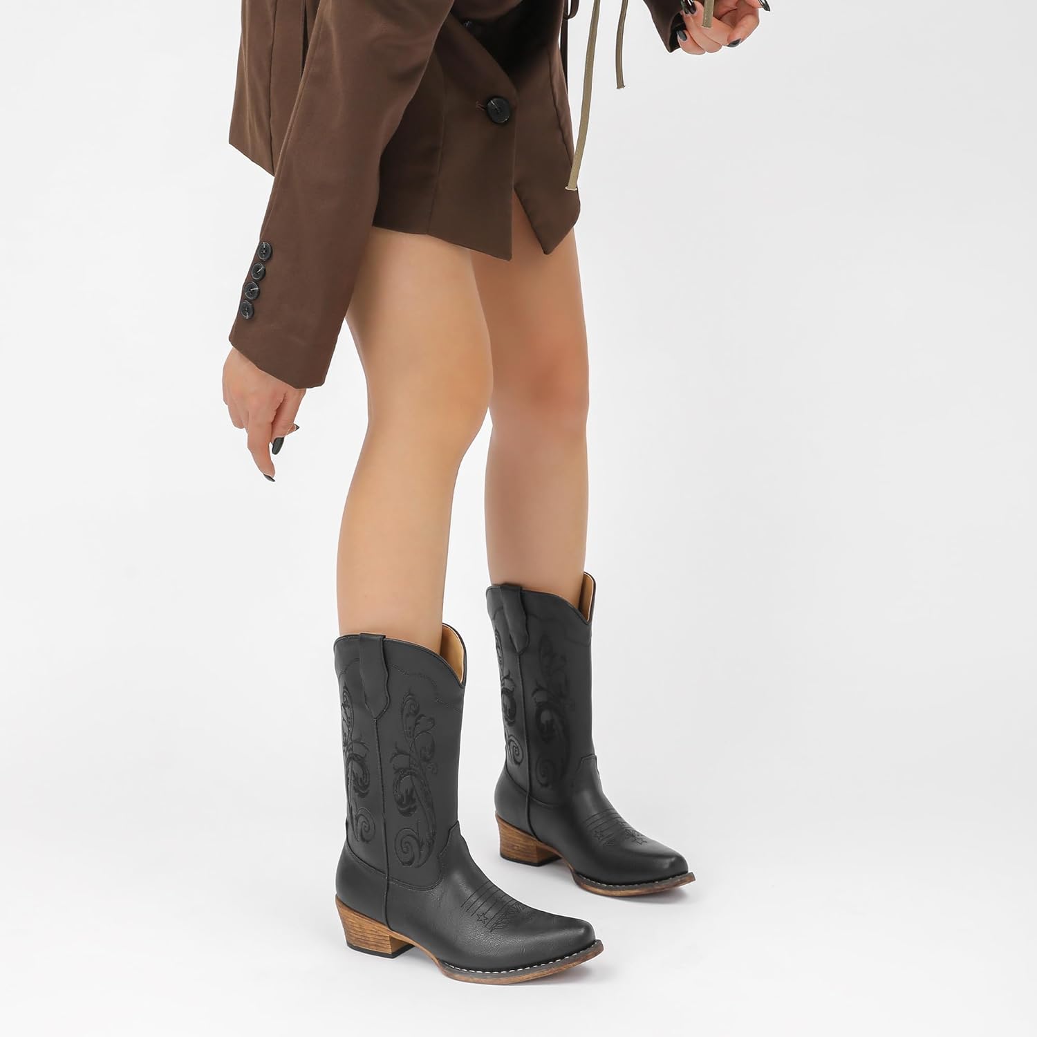 Cowboy Boots Women Western Mid Boots Embroidered Cowgirl Boots Ladies Pointy Toe Fashion Boots - Image 3