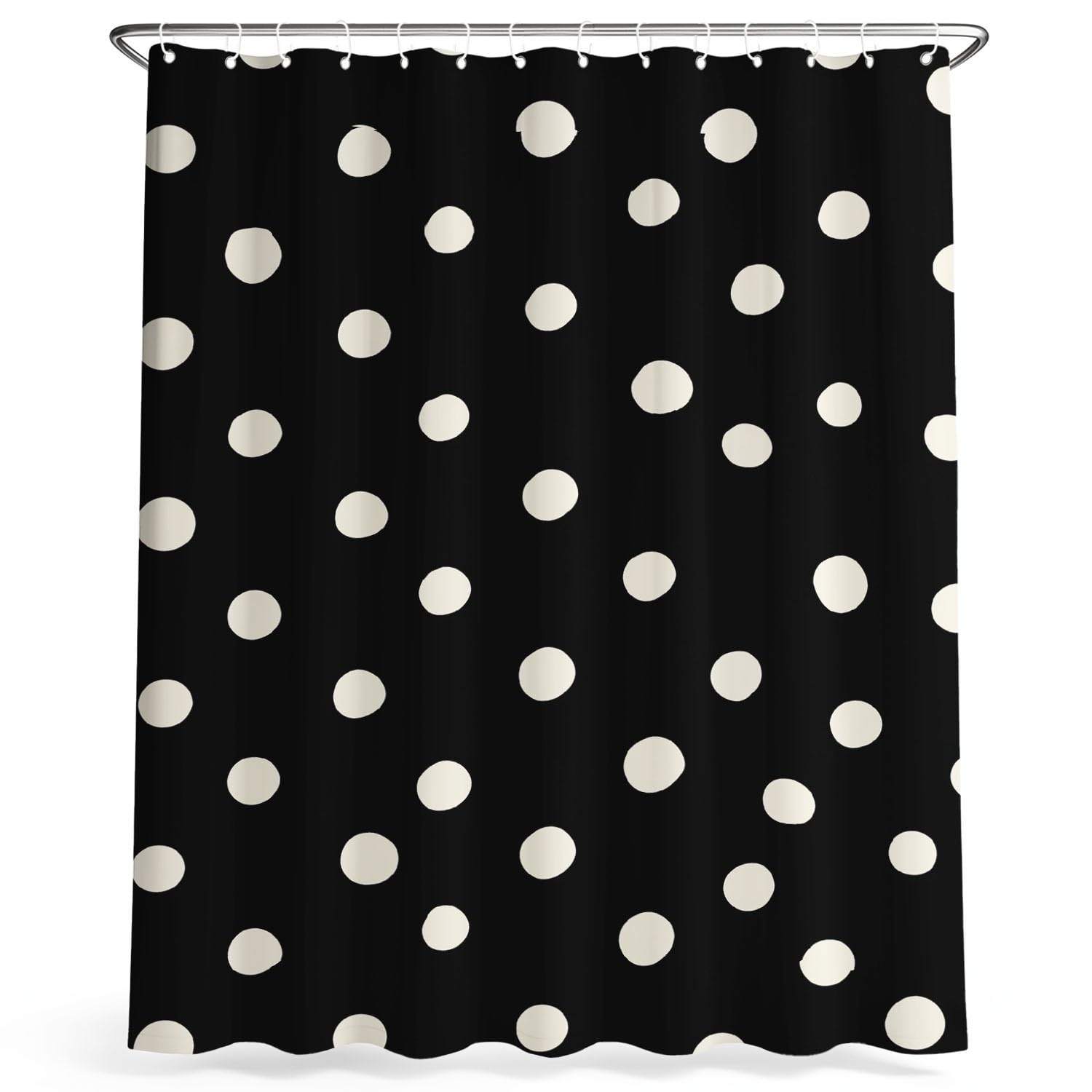 Cortina de ducha genérica antimoho, cortina de ducha clásica, lunares 180 x 180 cm, tela lavable simple, elegante, lunares y cortinas, baño con ganchos, negro y blanco