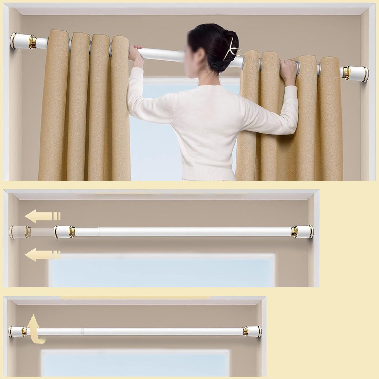 Barra de Cortina Sin Agujeros, Barra Ducha Extensible, Barra Telescópica Blanco 360-450cm/141.7-177.2in Barra Cortina Sin Taladrar Barra de Cortina de Ducha Barra Tensora Diámetro 33mm