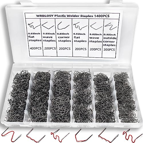 Wrdlosy 1400PCS Plastic Welding Kit Plastic Welder Staples with Storage Box Welding Staples 6 Different Shapes Welder Kit Stainless Steel Pre-Cut