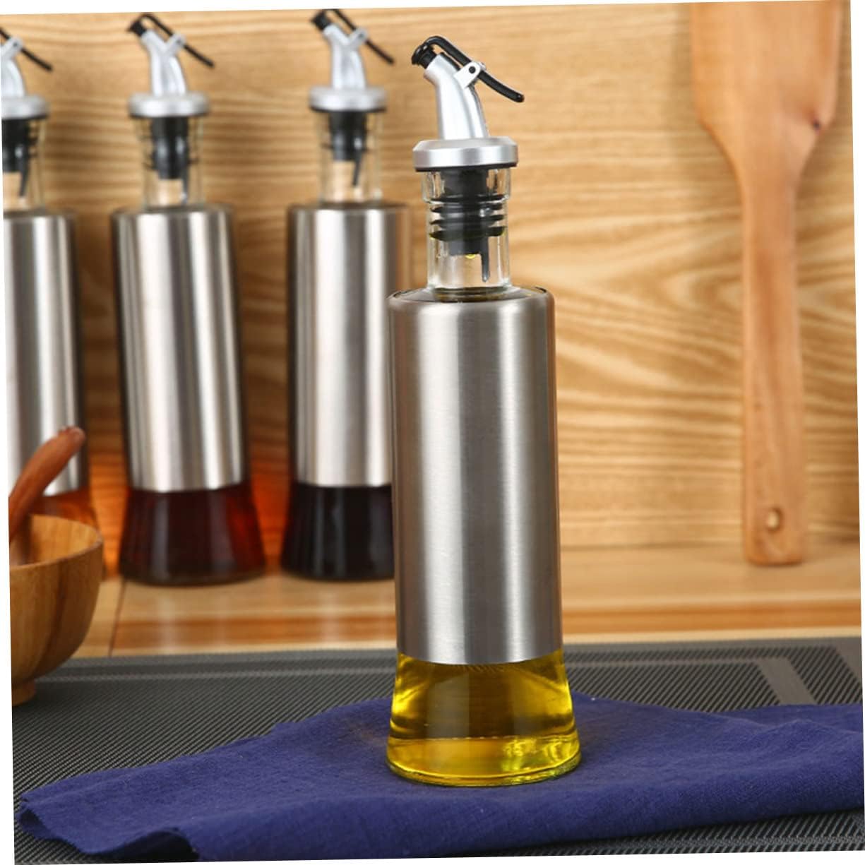 Condiment Bottle Stainless Steel Glass Grease Container Strainer Cooking Oil Dispenser Sprayer Sauce Squeeze Bottle Waste Oil Container