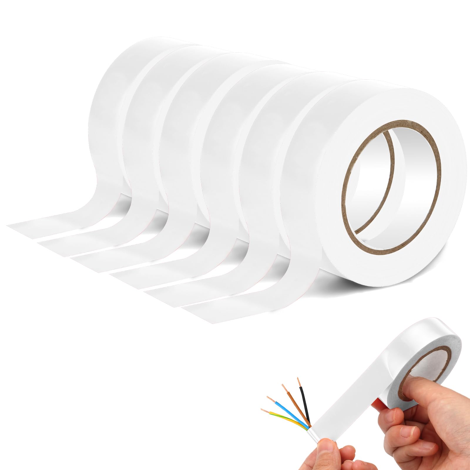 OFFCUP Isolierband, 6 Stück PVC Elektriker Klebeband 19mm x 20m, Wasserdicht Elektrisches Weiß, VDE Isoband Selbstklebend zum Schutz, Bündeln und Reparieren von Kabeln