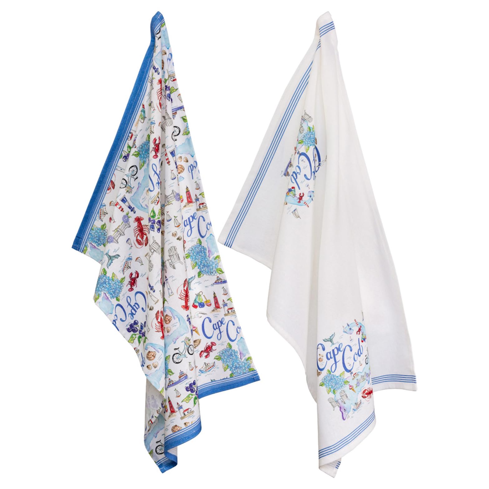 Torchons à vaisselle coton réutilisables souples grand format Cape Cod 2 pièces