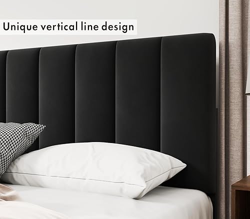 Miniatura 7 de Marco de cama Queen moderno Cabecera capitonada minimalista - Marcos de plataforma tapizados, listones de madera dura silenciosos y fuertes, no