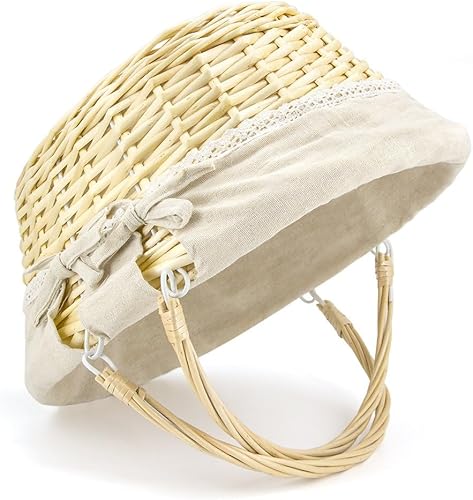 Miniatura 6 de Cesta de mimbre, cesta de picnic tejida para regalos vacía, cesta de almacenamiento grande de sauce ovalada con asas dobles para campamento, al aire