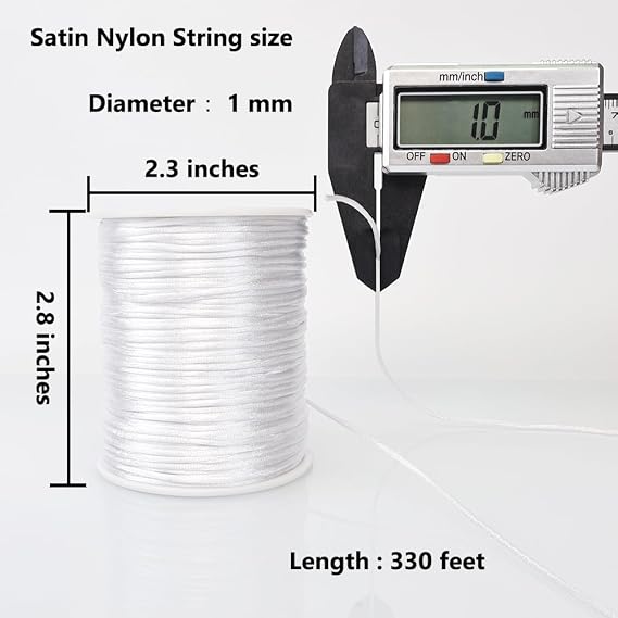 0.8mm Nylon String, 1 mm Silky Smooth Durable Satin Nylon Cord for Jewelry Making, Bracelets, Beading, Necklaces, Rattail Braiding, Kumihimo, Wind Chimes, Blinds and Handicrafts