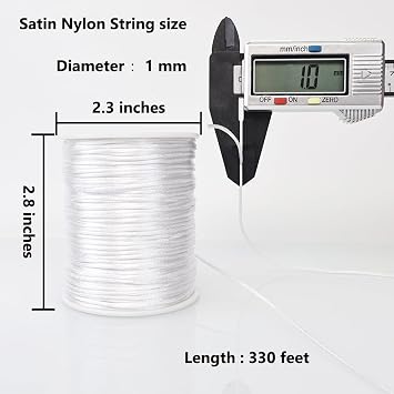0.8mm Nylon String, 1 mm Silky Smooth Durable Satin Nylon Cord for Jewelry Making, Bracelets, Beading, Necklaces, Rattail Braiding, Kumihimo, Wind Chimes, Blinds and Handicrafts
