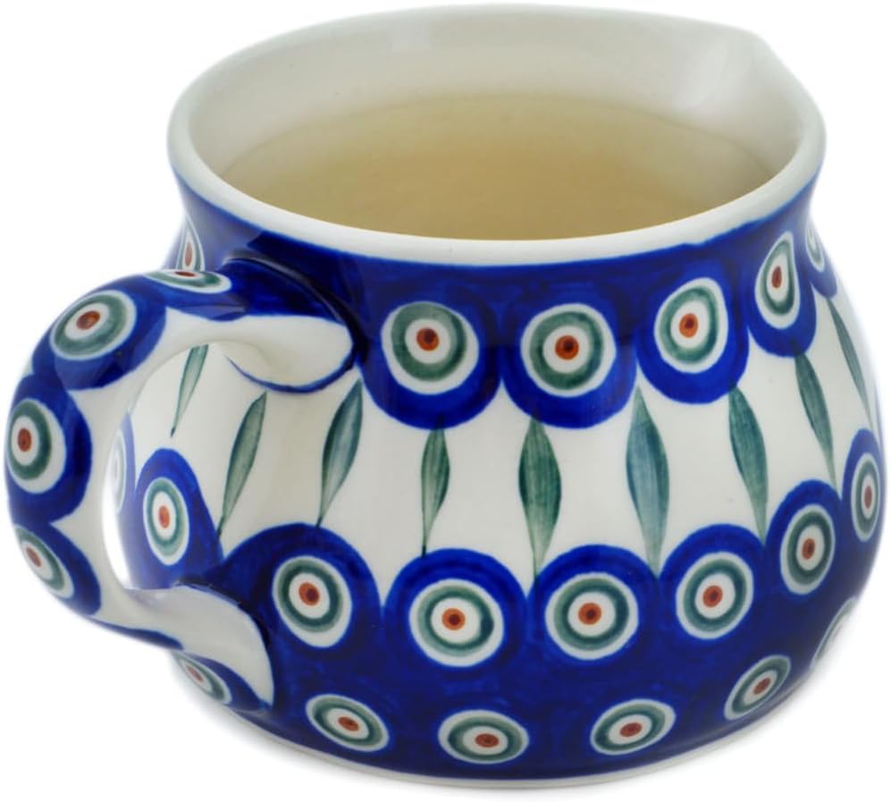 Polmedia Polish Pottery Pitcher - Peacock Leaves Pattern Handmade in Boleslawiec Poland by Ceramika Artystyczna + Certificate of Authenticity