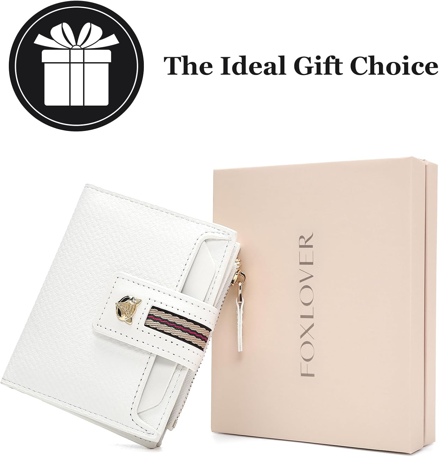 FOXLOVER Small Wallet for Women Soft Leather RFID Blocking Bifold Zipper Pocket Wallet Card Case Purse with ID Window(Cream White 01) - Image 2