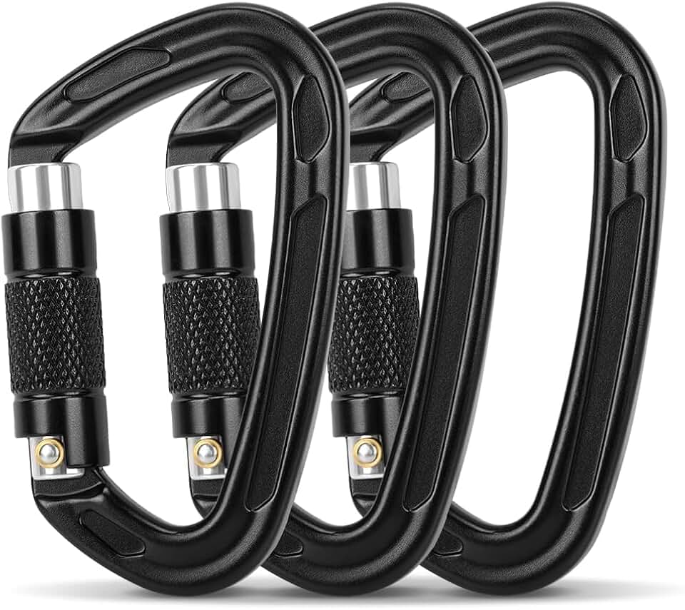 Kit 3 Mosquetão, Fechadura Principal Automática do Tipo D, 25Kn Clipes De Mosquetão, Abertura com Uma Mão, Bloqueio Bidirecional, Perfeito para Escalada, Paraquedismo e Atividades ao Ar Livre