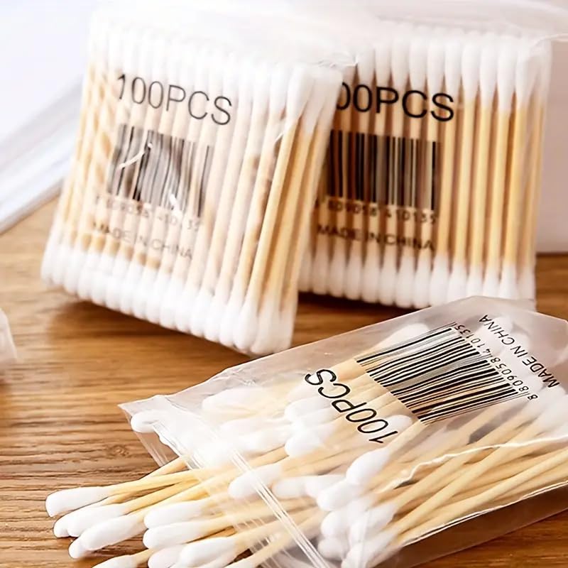 Multi Functional Purposed 3000pcs Bamboo Sticker Ear Double Round thick cotton swabs suitable for Beauty Makeup and Cleaning Skin Care Tool Pack of 30(each pack has 100pcs)