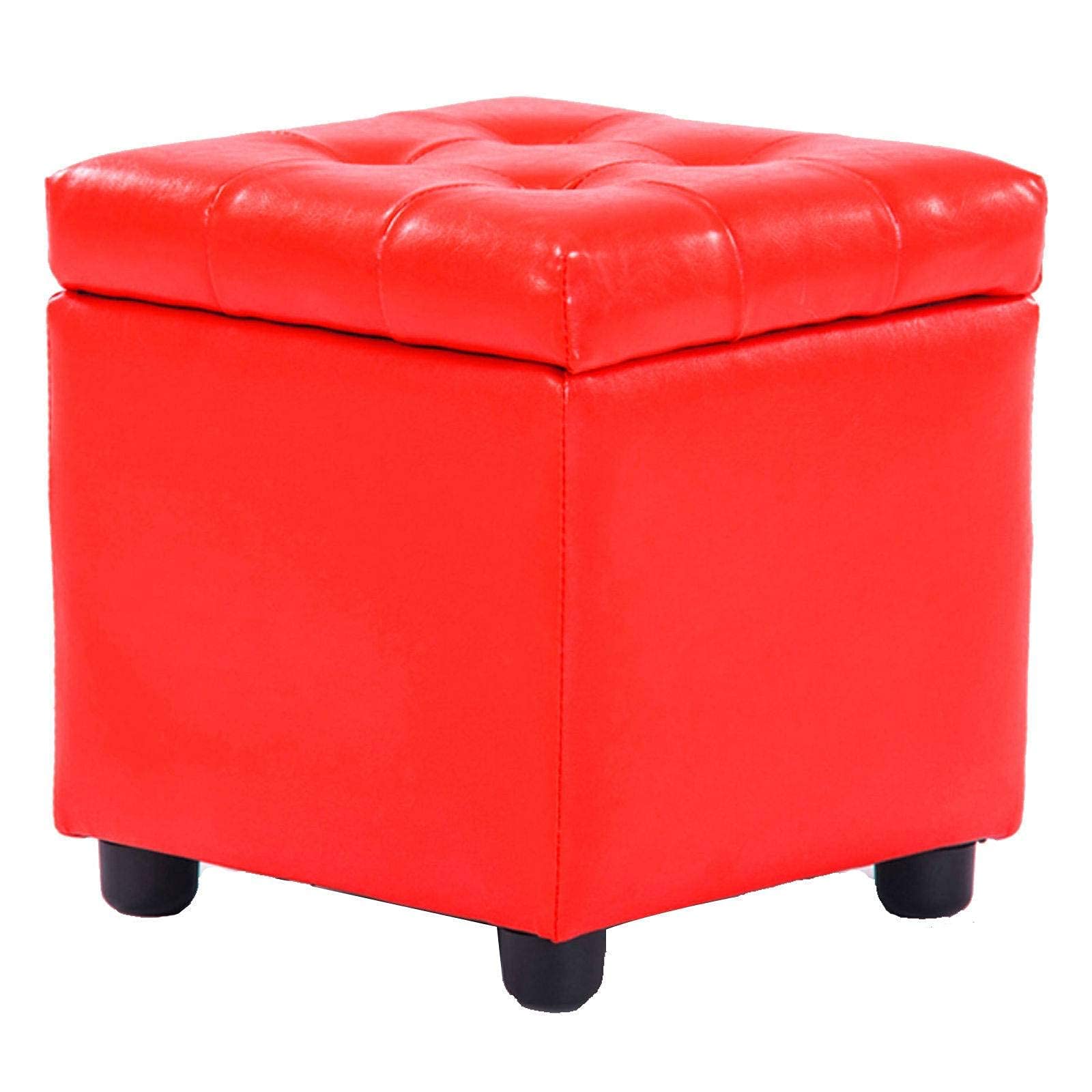 Pouf coffre de rangement en cuir rouge pour optimiser l'espace du salon avec un repose-pieds
