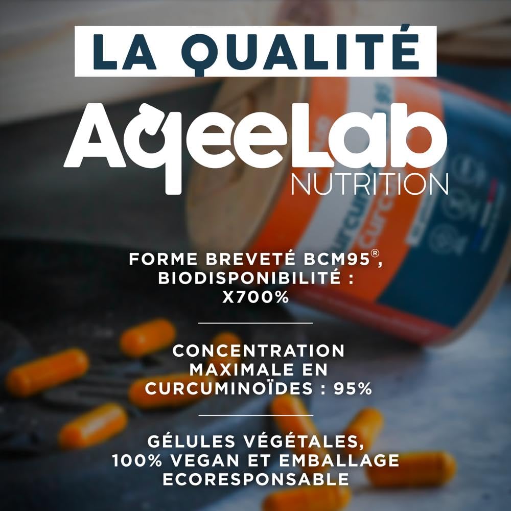 Curcuma ultra dosé - Qualité maximale : BCM95® Curcugreen® - Digestion & Articulation - Meilleure biodisponibilité : x700% - 2 mois - Testé en laboratoire - Made in FR - Ecoresponsable - Aqeelab
