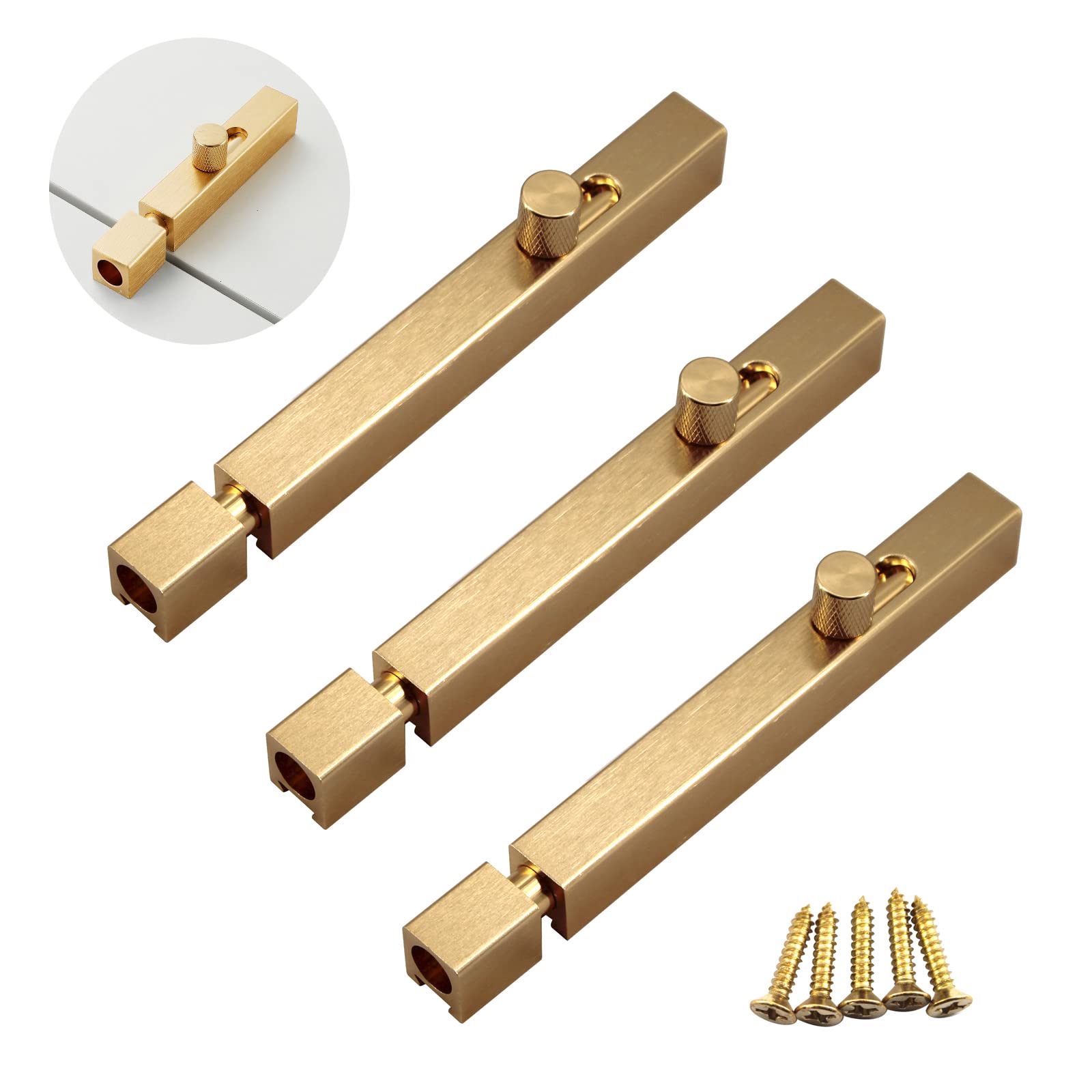 Golden Aluminium Alloy Solid Slide Latch Bolt Heavy Duty Thickened Barrel Door Bolt Concealed Surface Gate Lock Slide Latch(3 Pieces)