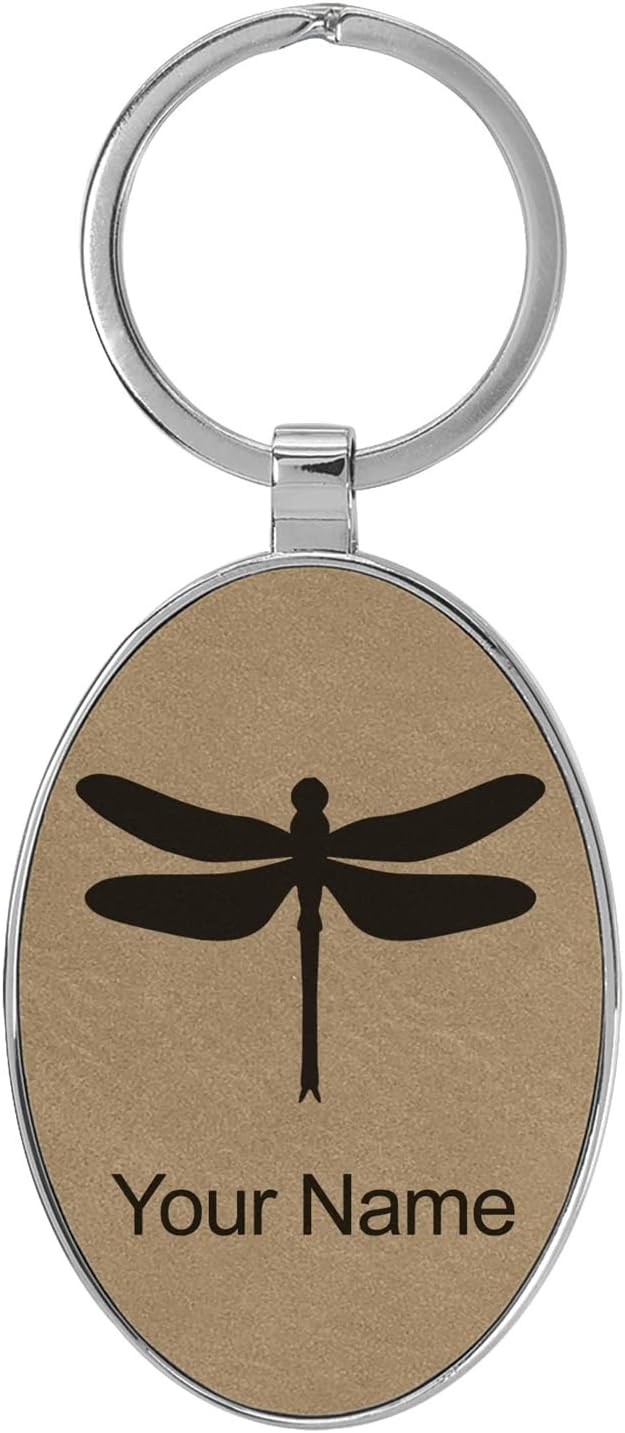 LaserGram Oval Keychain, Dragonfly, Personalized Engraving Included (Metal Frame)