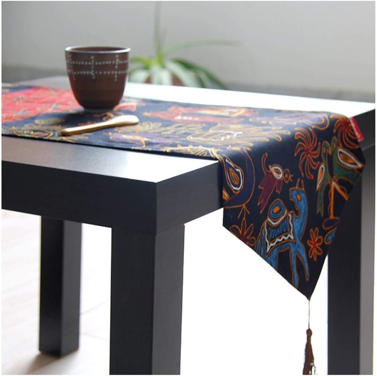 Table Runner Decor,30x220CM,Indian Style with Tassel Rectangle Table Runner Linen Cotton,Festive Table Runner Colorful