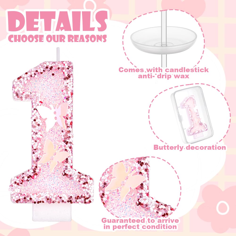 Bougies d'anniversaire Numéro 1, Bougie Chiffre 3D Rose, Décoration Gâteau Anniversaire