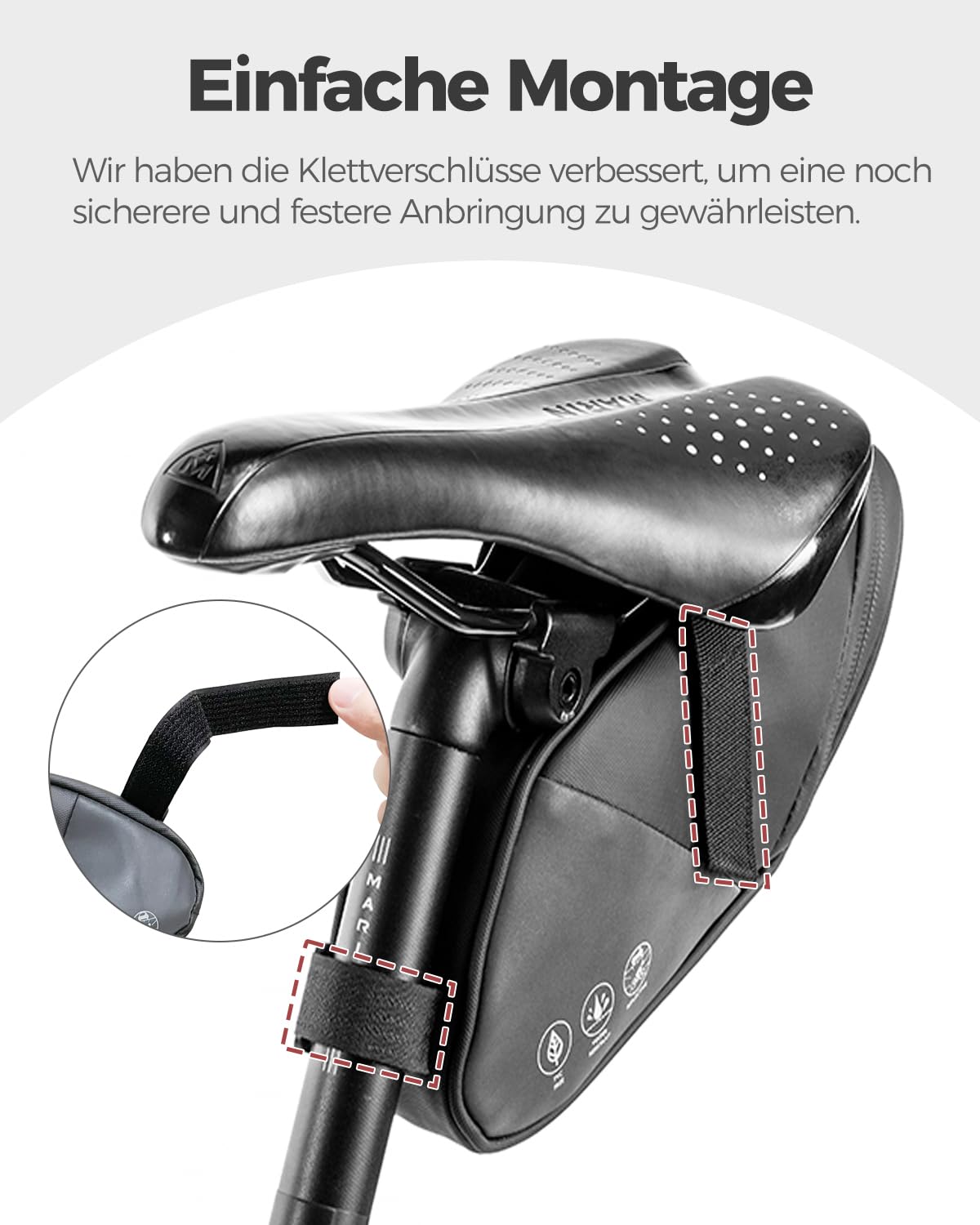 Fahrrad Satteltasche 1L, Wasserabweisende Fahrradtasche mit 3 Netztaschen, Unter dem Sitz Tasche für Mountainbikes Rennräder und Pendler