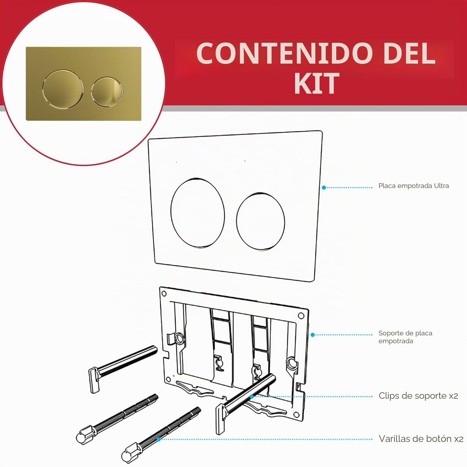 SPARES2GO Kit de placa de descarga de lujo para cisterna de inodoro empotrada con marco suspendido (latón cepillado, 245 mm x 165 mm)