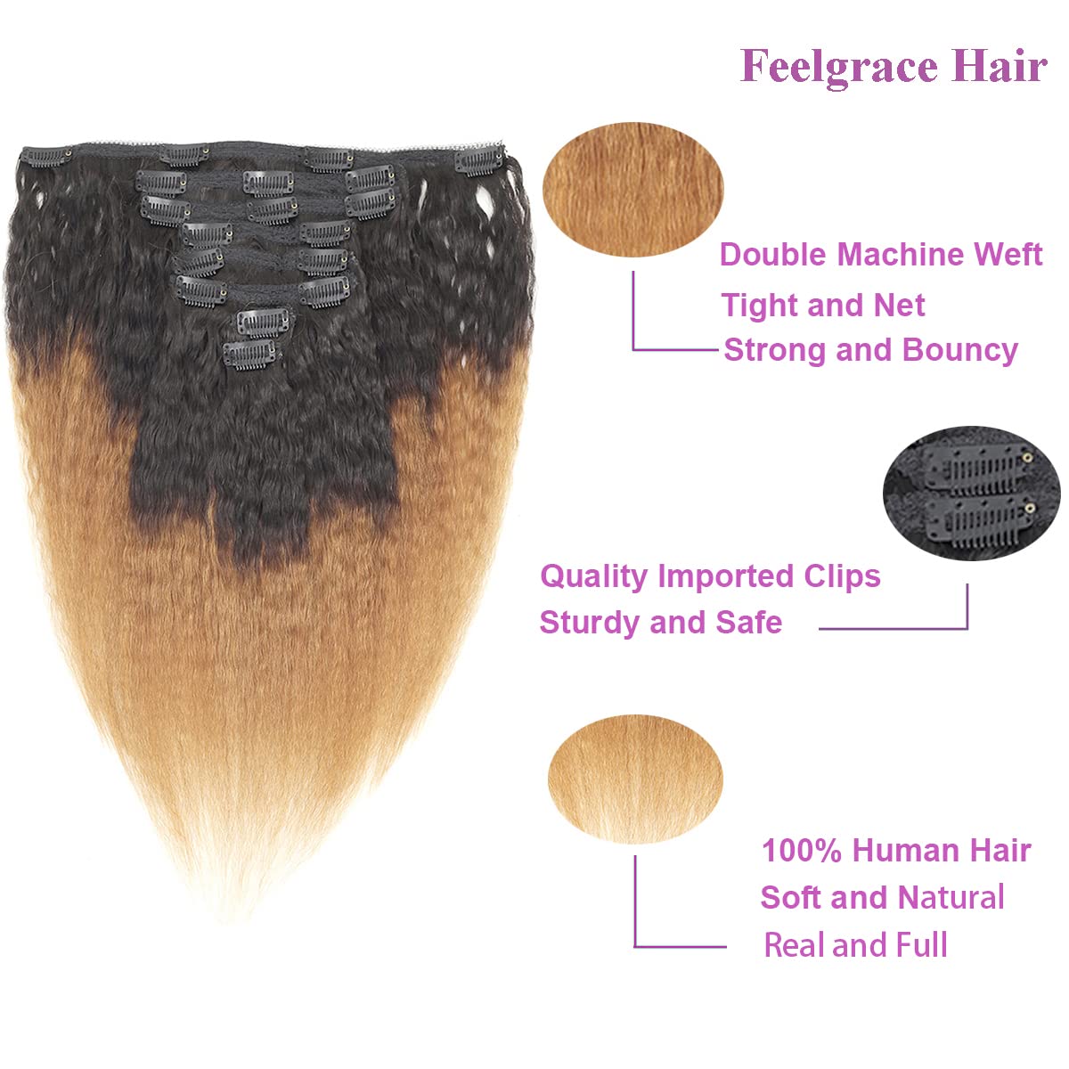 Clip in Hair Extensions Real Human Hair Clip ins Double Weft Kinky Straight Amazon.com : Kinky Straight 14 Inch Clip in Hair Extensions  main image 3