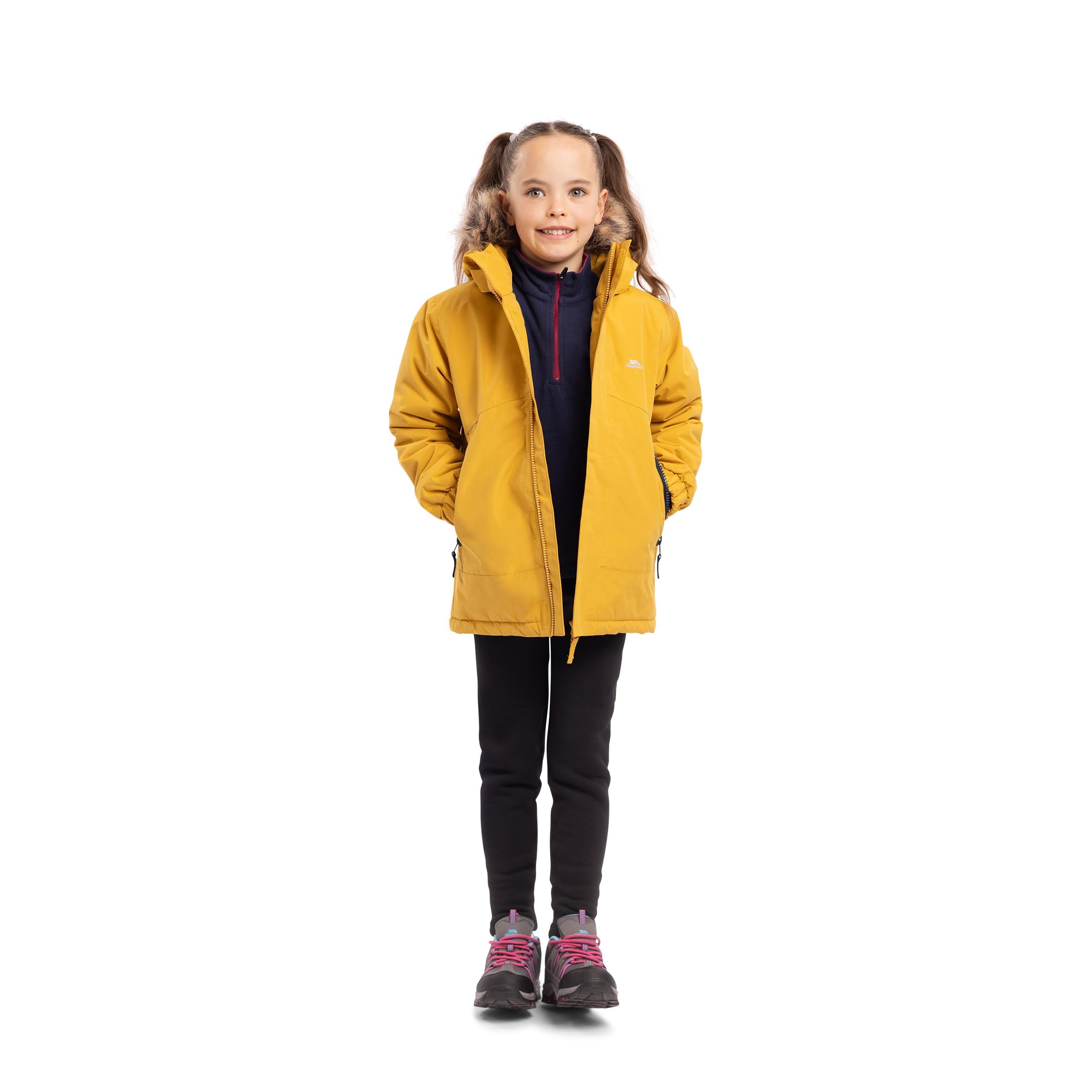 Trespass Wyald Kinderjacke, wasserdicht gepolstert, abnehmbare Kapuze, abnehmbares Fell, versiegelte Nähte, 2 Reißverschlusstaschen