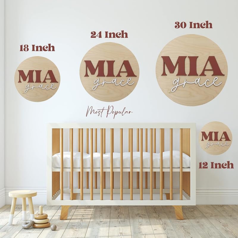 Image of Personalized Round Wooden Name Plate, Monogram Family Sign with Couples Names, Custom Name Sign, Established Date Plaque (30 x 30 cm)