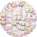 Produktbild Bric Dodo 50 Stück Regenbogen Kaninchen Aufkleber Auto Laptop Telefon Gitarre Skateboard Motorrad Fahrrad Rabbit Stickers Set Vinyl Wasserdicht Aesthetic Aufkleber für Jugendliche Kinder Erwachsene