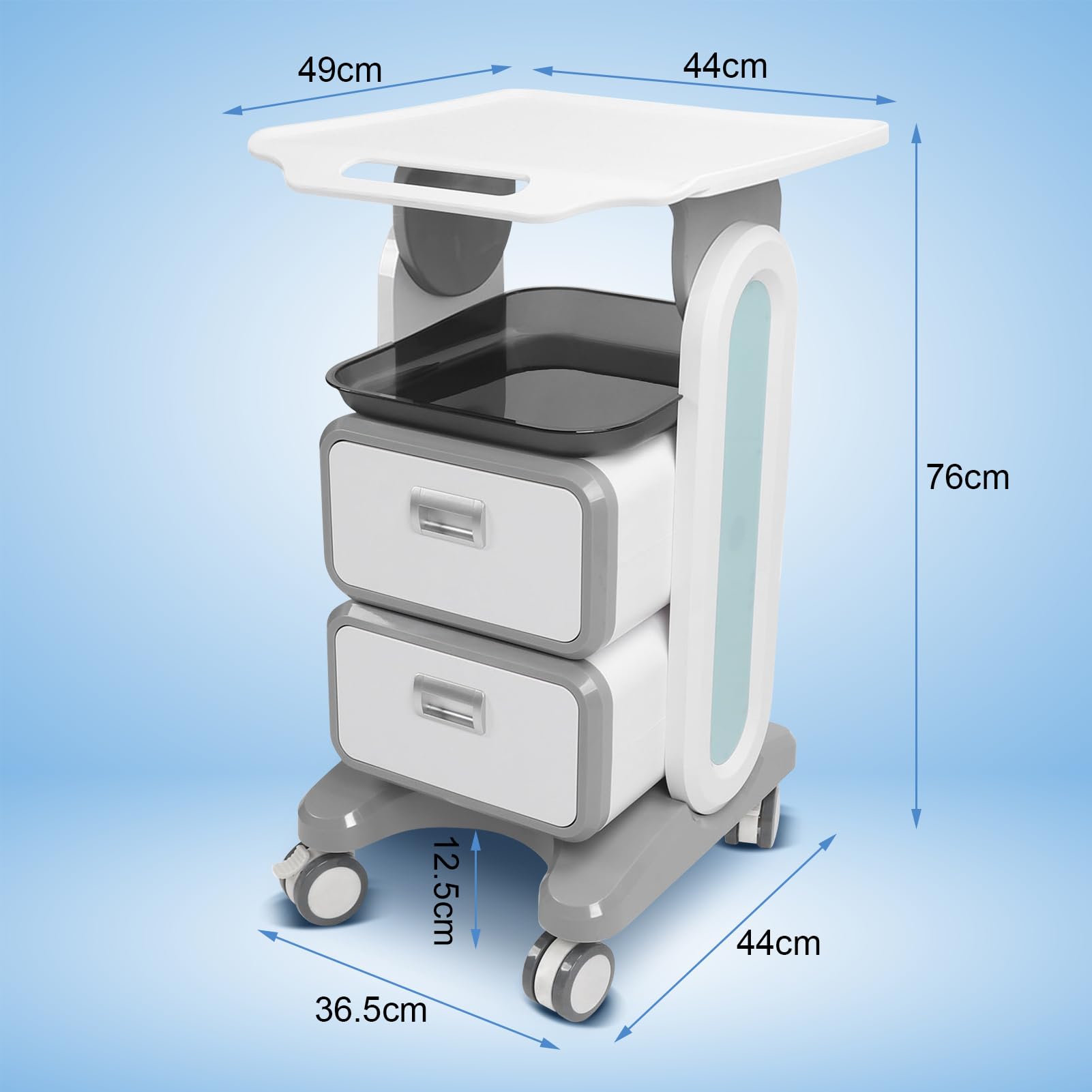 Carrello Medico con 2 Cassetti e Ruota Universale, Carrello Multifunzionale per Salone di Bellezza e Cosmetici con Vano Portaoggetti