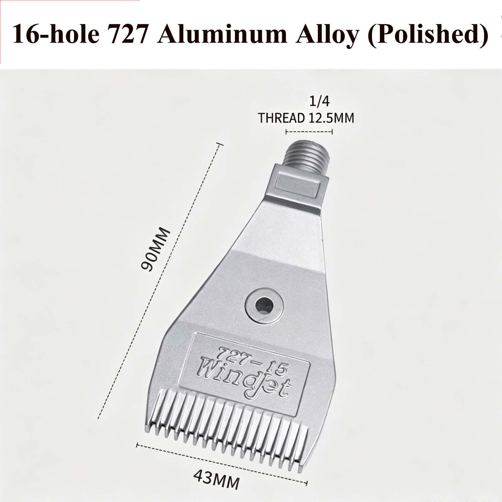 Sostituzione dell'ugello di soffiaggio dell'aria in lega di alluminio per soffiatore, ugello di spruzzo piatto tipo F da 1/4 di pollice per olio e compresso 5pcs 16-hole 727 Aluminum Alloy (Polished)