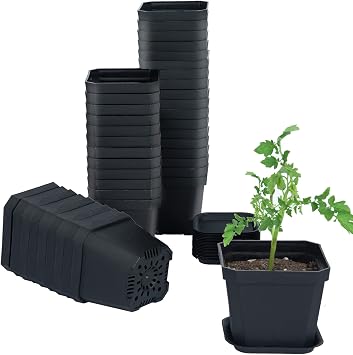 4" Plastic Nursery Pot, 30 Thick Plastic Square Flowerpot, Plant Seedling Pot, Seed Starting Pot - Black