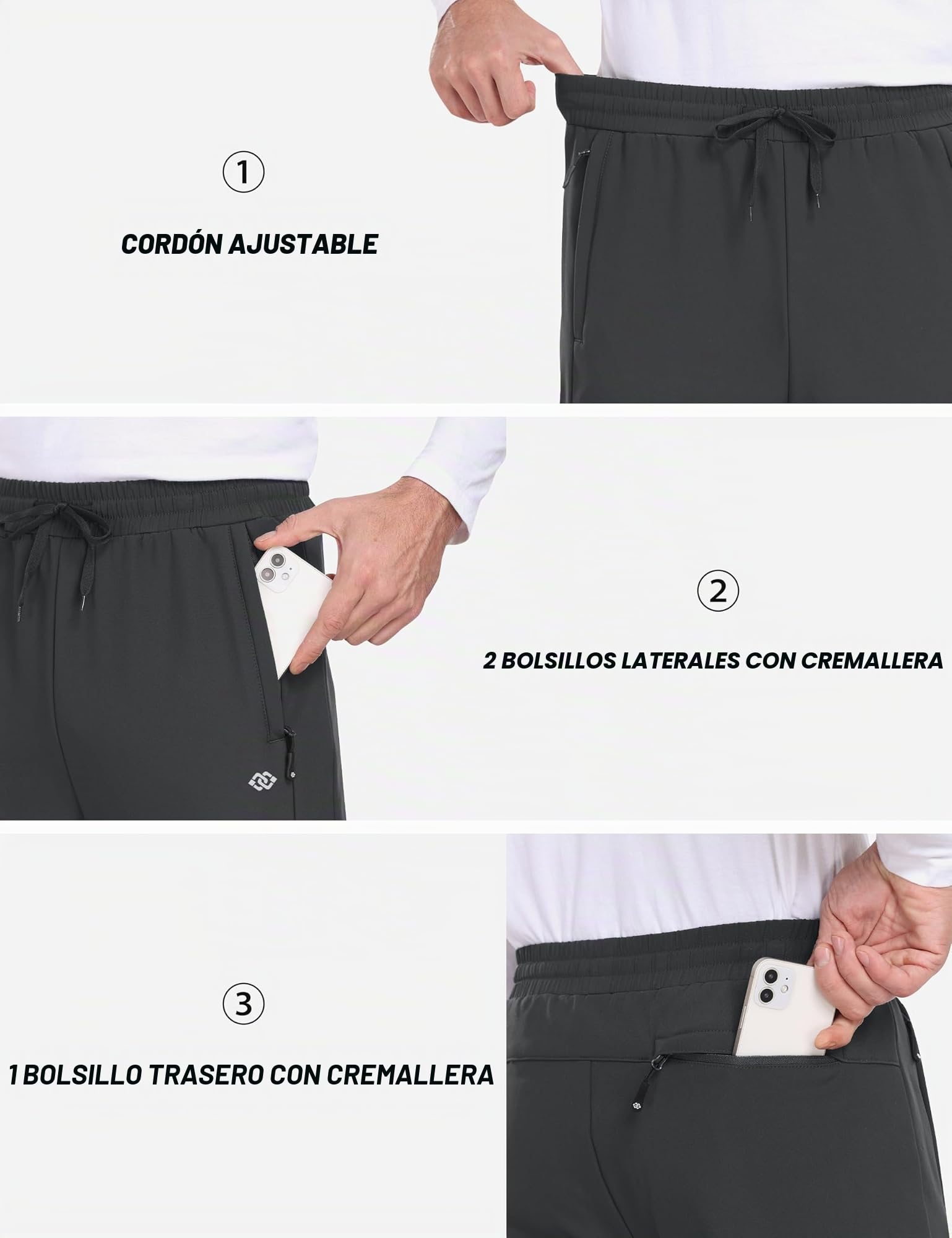 MoFiz Pantalón de Chándal Hombre Jogger Pantalones Deportivos de Forro Polar Cálido Invierno Cargo Pantalón al Aire Libre Multi-Bolsillos con Cremallera