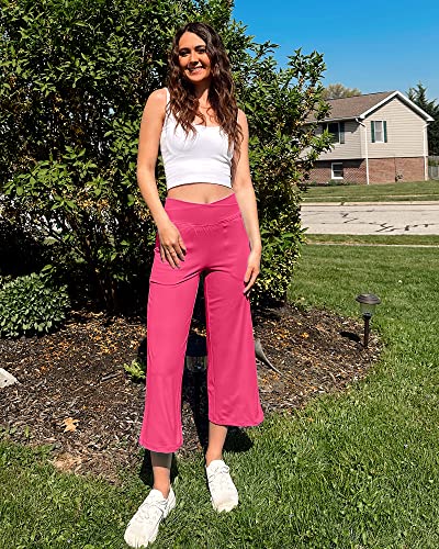 Image of G4Free Capri Pants for Women Wide Leg Yoga Dress Capris with Pockets Cross Loose Casual Work Crop Pants