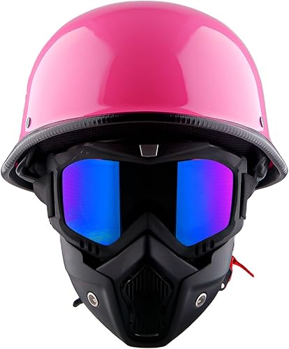 Miniatura 16 de 1Storm Casco de motocicleta de media cara estilo alemán aprobado por DOT: HKY602 DORADO Negro mate,Calavera de cadena dorada,Calavera de bandera