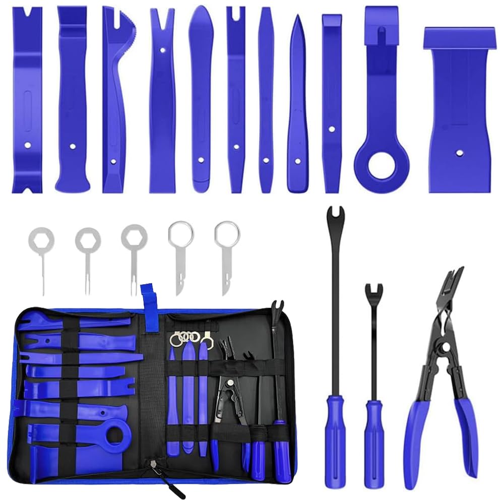 AURISSE 19-Piece Automotive Trim Removal Tool Kit with Storage Bag, Professional Car Panel & Door Audio Pry Tool Set, Clip Pliers Fastener Remover for Vehicle Dash Radio Stereo Installation