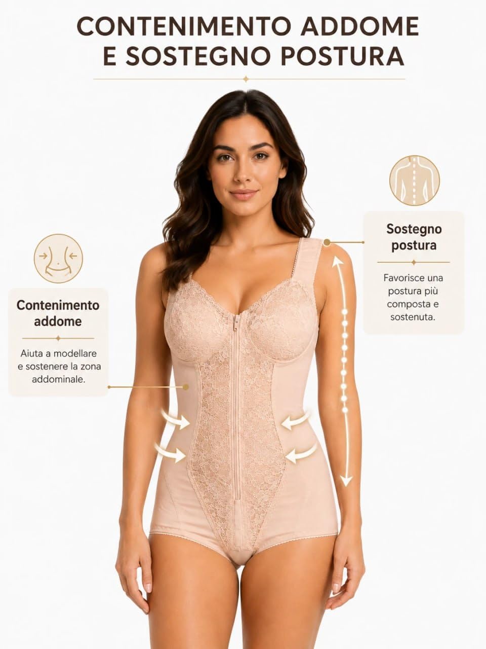 Body Modellante Contenitivo Donna Body modellatore Rinforzato in Elastico Pesante doppiato Interno Stecche Estraibili
