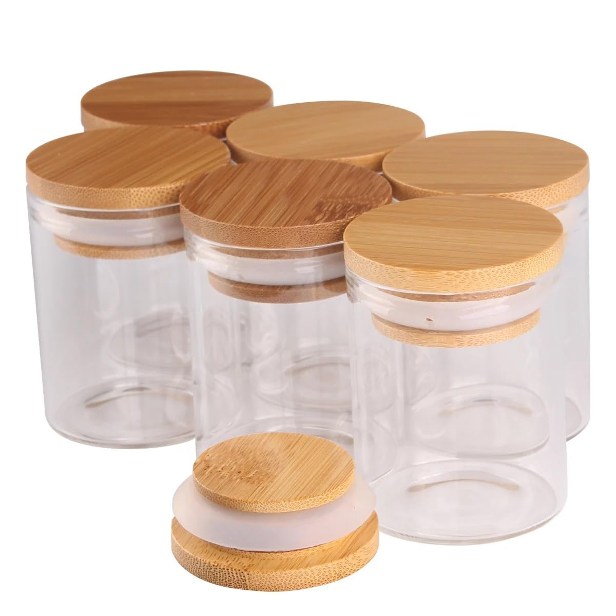 Borosilikatglas-Reagenzgläser, Reagenzgläser aus Glas mit Bambusdeckel, 60 ml, 47 x mm, 6 Stück