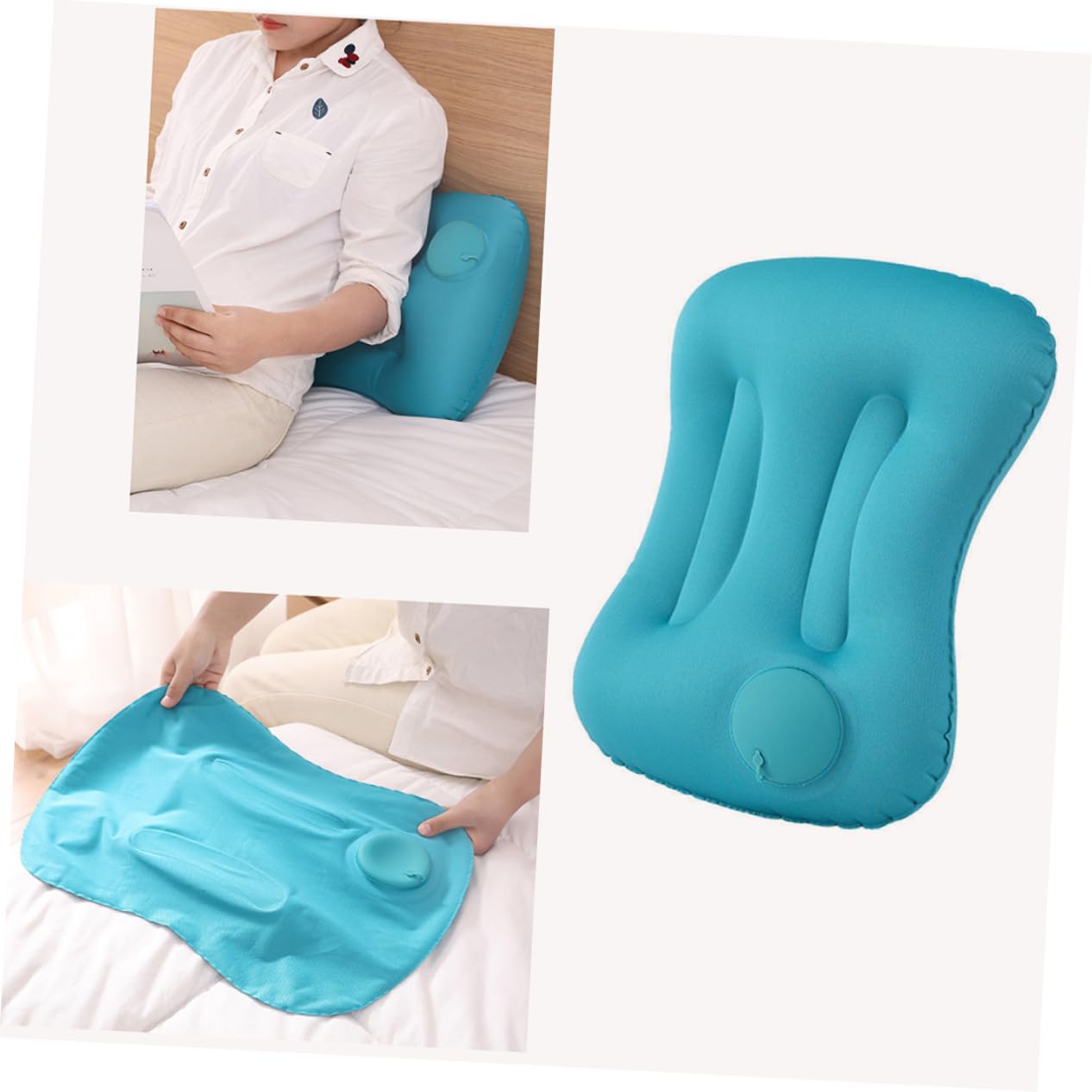 3piezas Almohada Inflable De Viaje Plegable y Ligera Cojín Ergonómico para Acampada y Oficina para Descanso Coche y Senderismo Diseño De Presión para Inflado Rápido