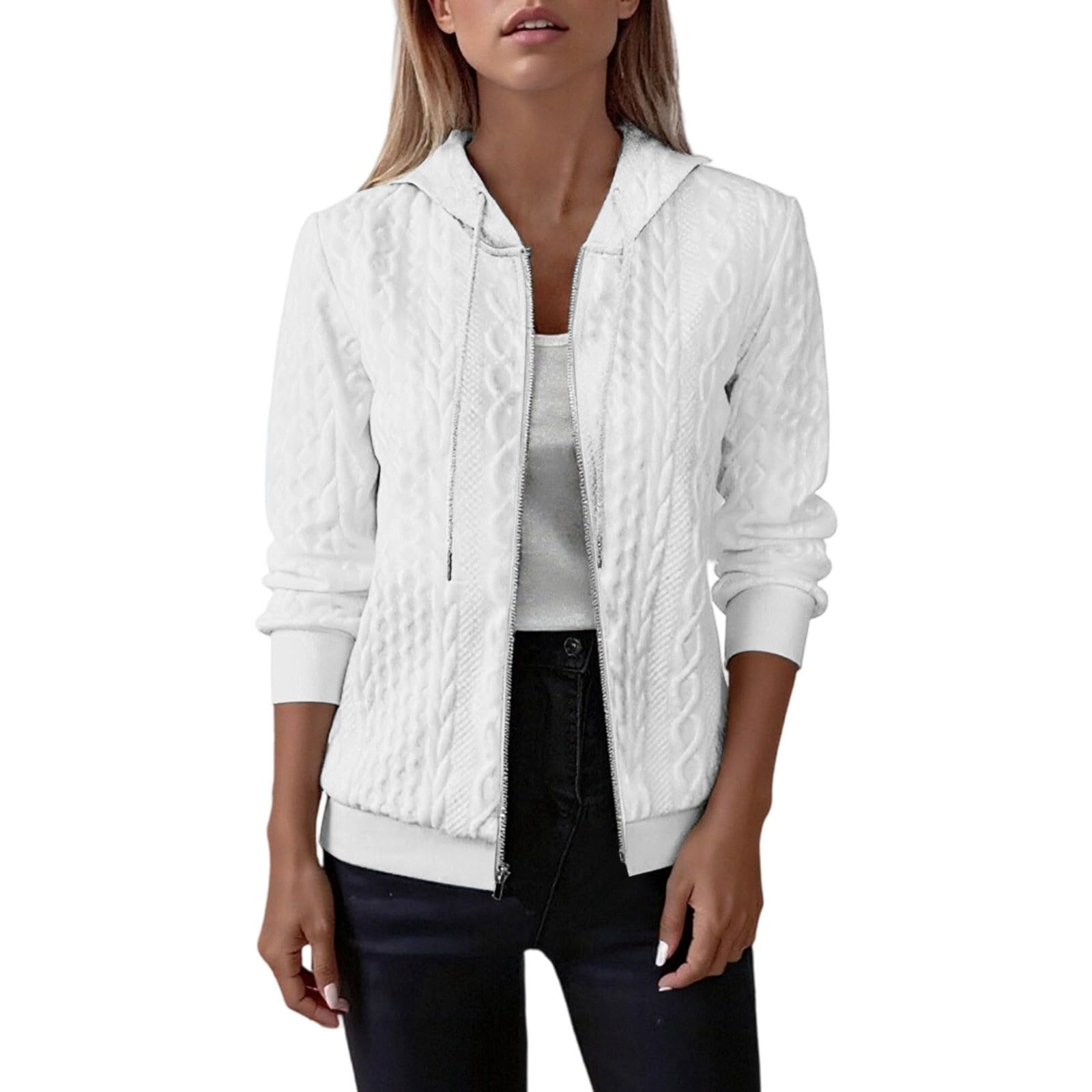 Generisch Felpa con cappuccio da donna, taglie forti, design a maniche lunghe, con cerniera, per l'inverno, elegante semplicità nella vita di tutti i giorni