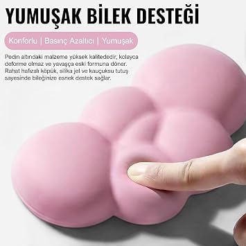 Klasse Cloud Klavye ve Mouse Bilek Destek Seti, Bulut ErgoPad, Kaymaz Tabanlı, Nefes Alan Kumaş, Ağrı Önleyici (Fare Desteği, Pembe)