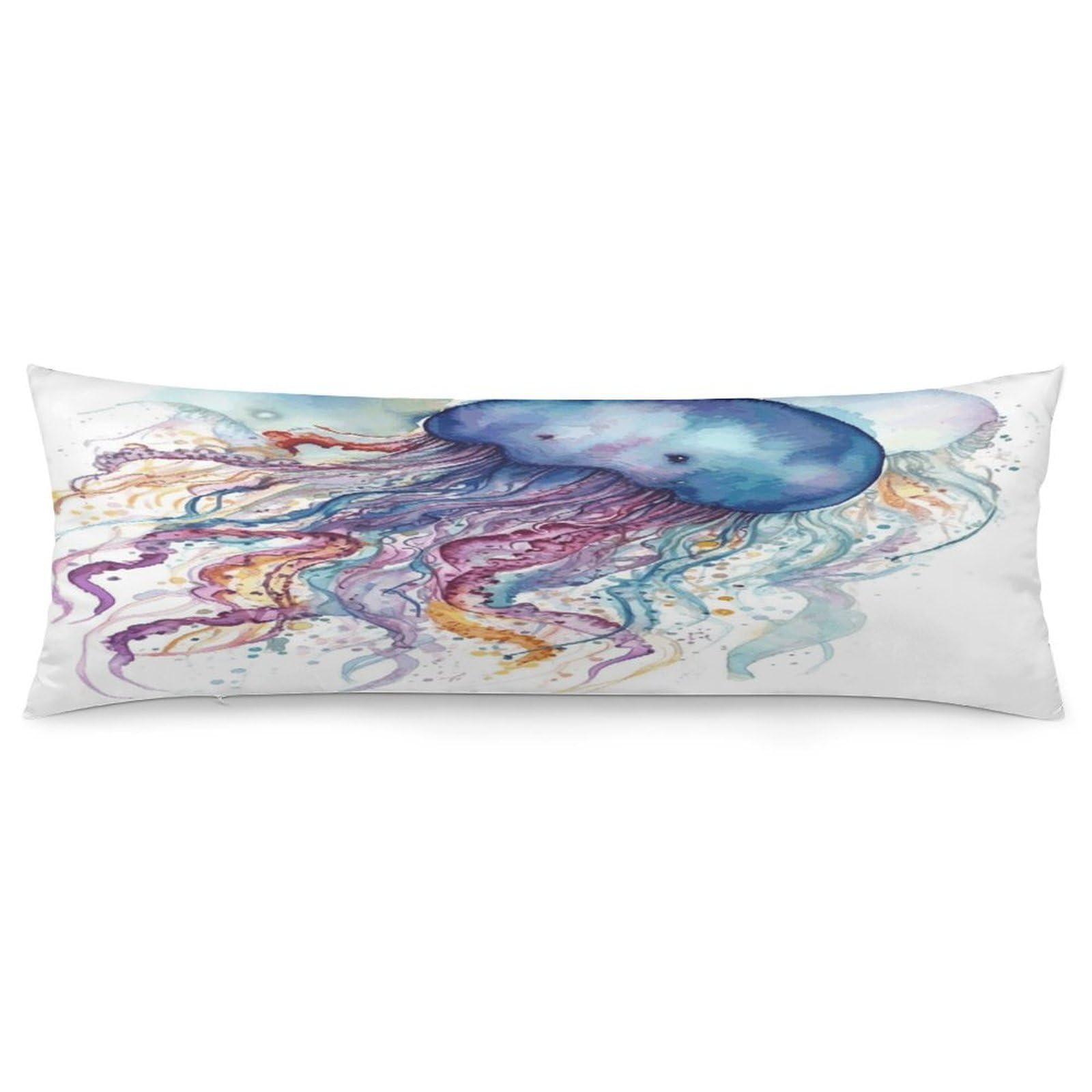 Watercolor Jellyfish Body Pillowcase Soft Breathable Full Long Pillow Cover 20x54 Inches Polyester Pillow Case with Hidden Zipper Closure for Bedroom Home Decorations
