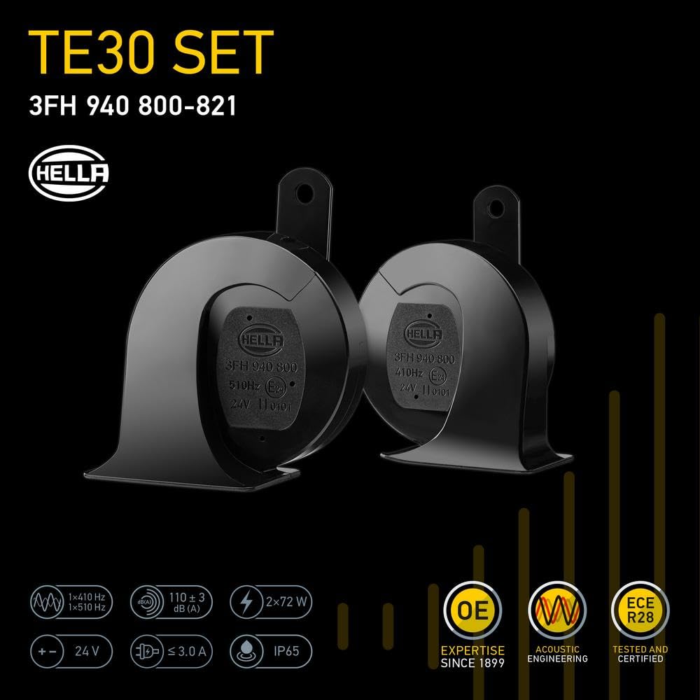 HELLA Tromba,HEAVY DUTY HORN TE30 SET,24V,110dB(A),Gamma frequenze da,410Hz,Gamma frequenze fino a,510Hz,Tono alto/Tono basso,elettrico,Quantità,2,3FH 940 800-821