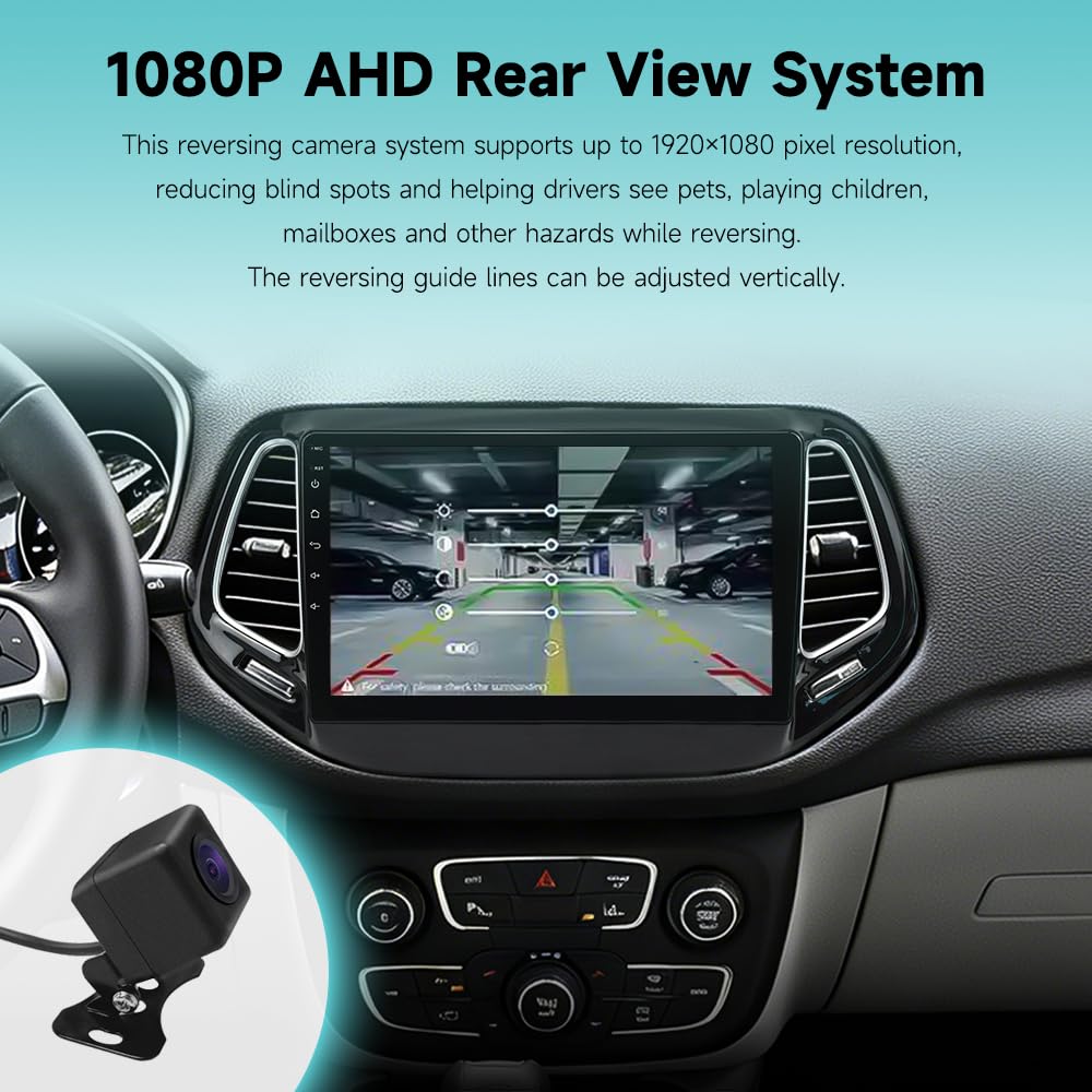 Autoradio 10" Android per Jeep Compass 2015 2016 2017 2018 2019 2020, Wireless CarPlay Android Auto, Navigazione GPS, Bluetooth, WiFi, Schermo Touch HD, Supporto Retrocamera 4+64