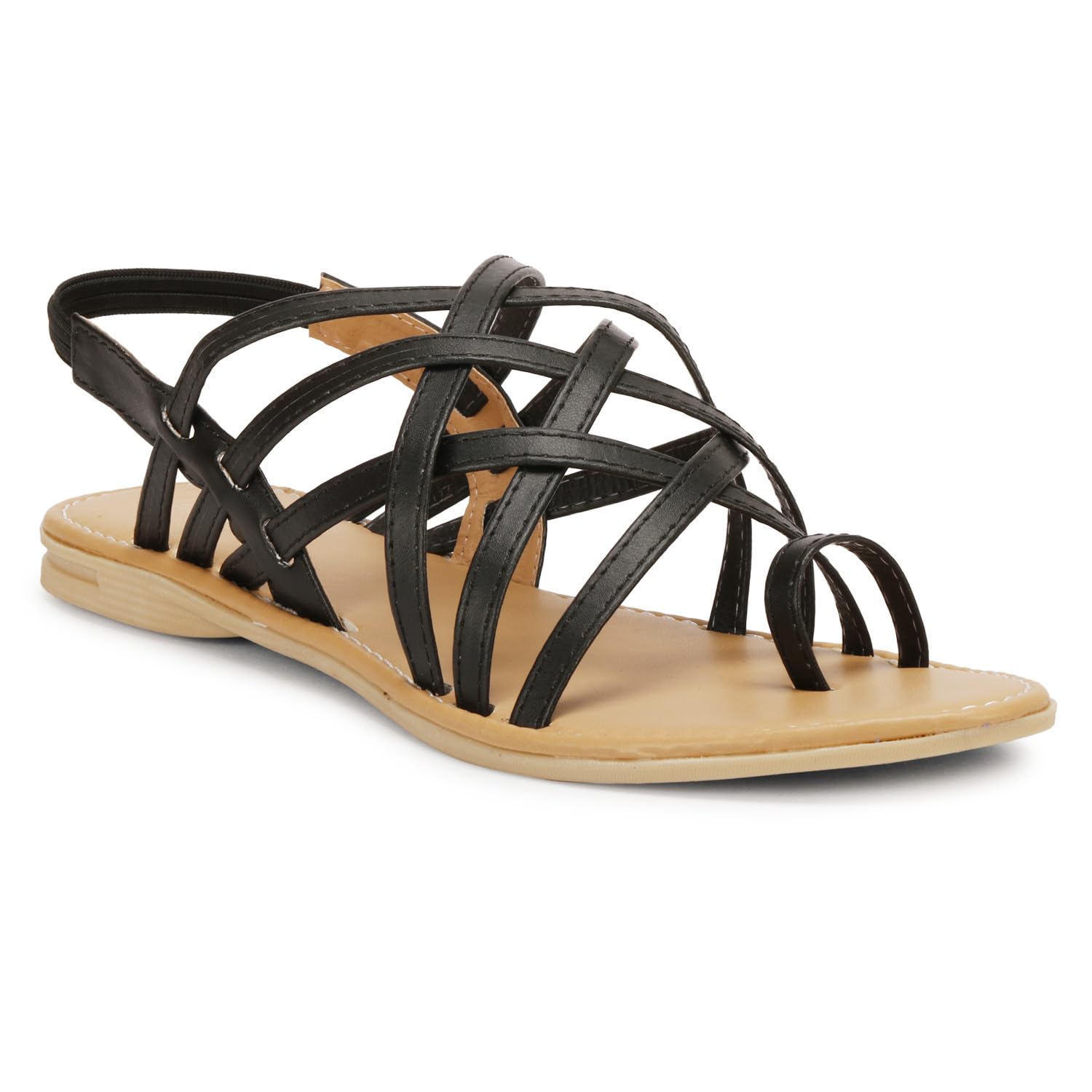 TRY FEET Womens Artificial Leather Flat Sandal | Black - 6 UK (39 EU) (B0CCBMFGVJ) Amazon Price History, Amazon Price Tracker
