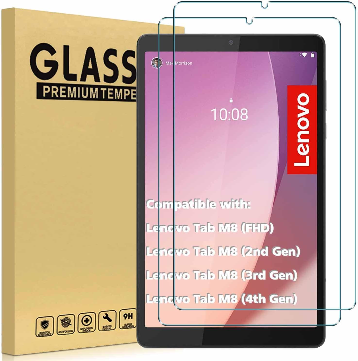 GOZOPO 2 Pack for Lenovo Tab M8 Screen Protector, AntiScratch Tempered