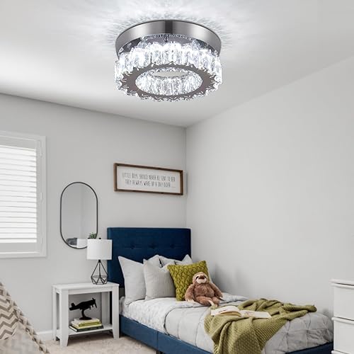 Miniatura 4 de Lámpara de techo LED moderna de cristal, mini lámpara LED de cristal montada a ras de cristal con anillo redondo LED de lujo para dormitorio,